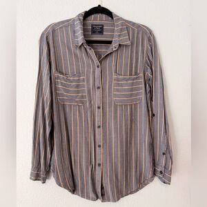 Abercrombie & Fitch Gray/Blue and Gold Striped Shirt - Size M